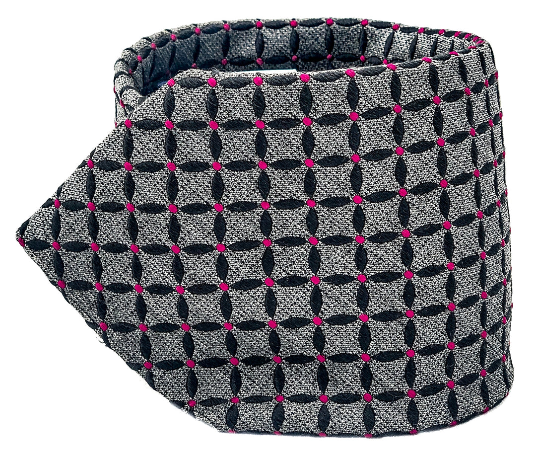 Grey Geometric Pink Dotted Tie