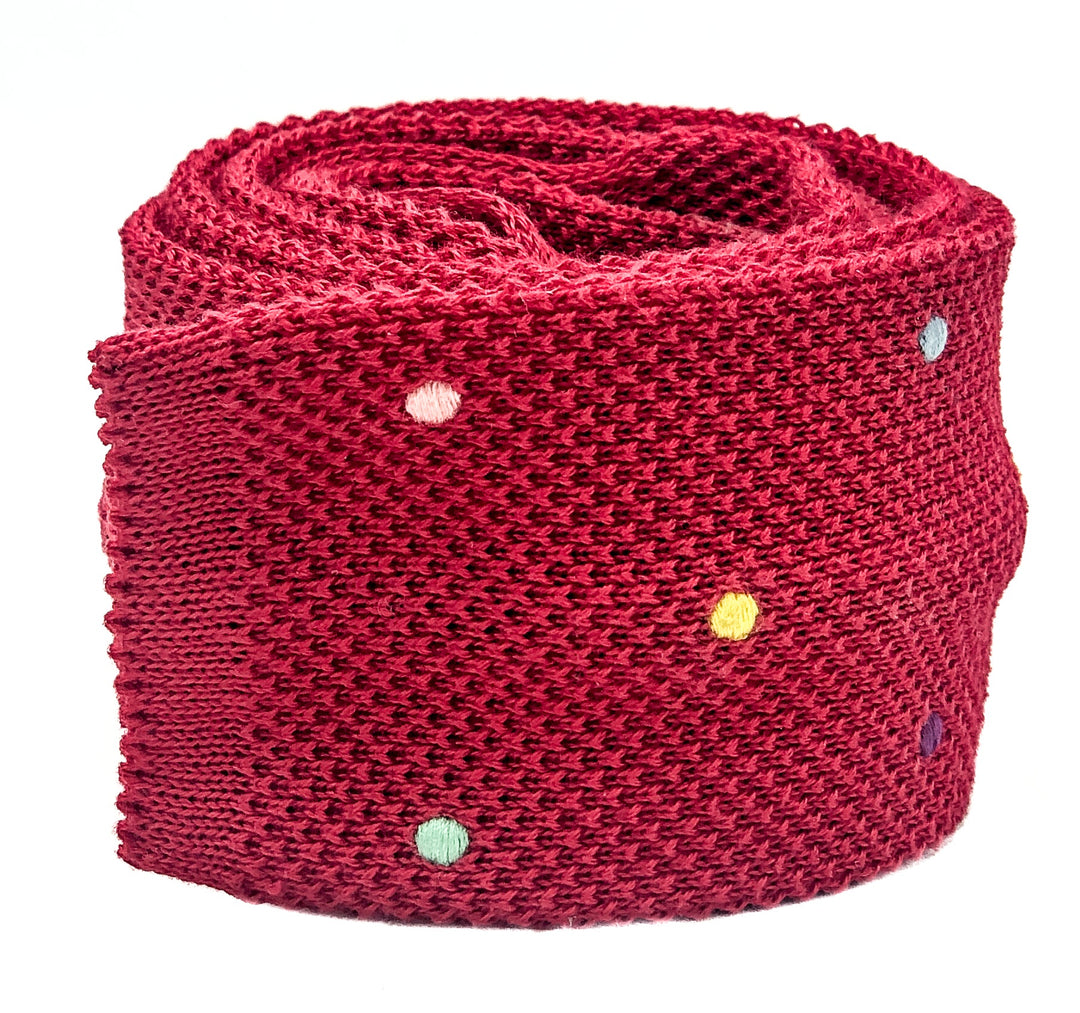 Red Woven Multicolour Dotted Tie