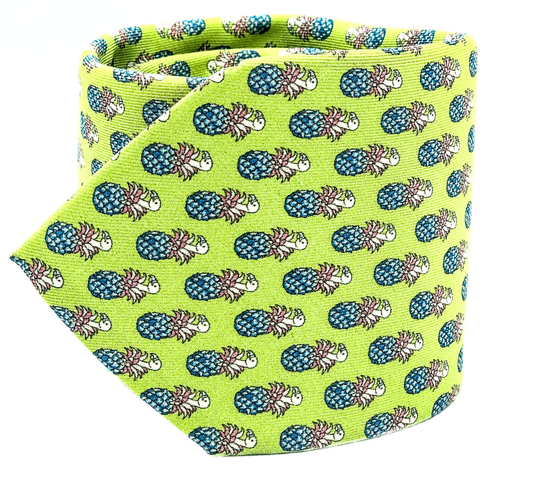 Green Pineapple Bird Motif Tie