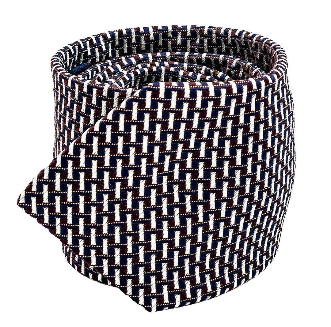 Geometric Burgundy Navy Tie