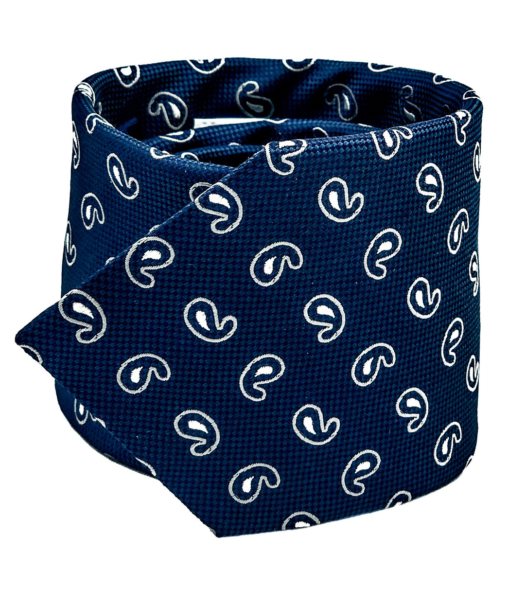 Navy with Silver Paisley Medallion Tie