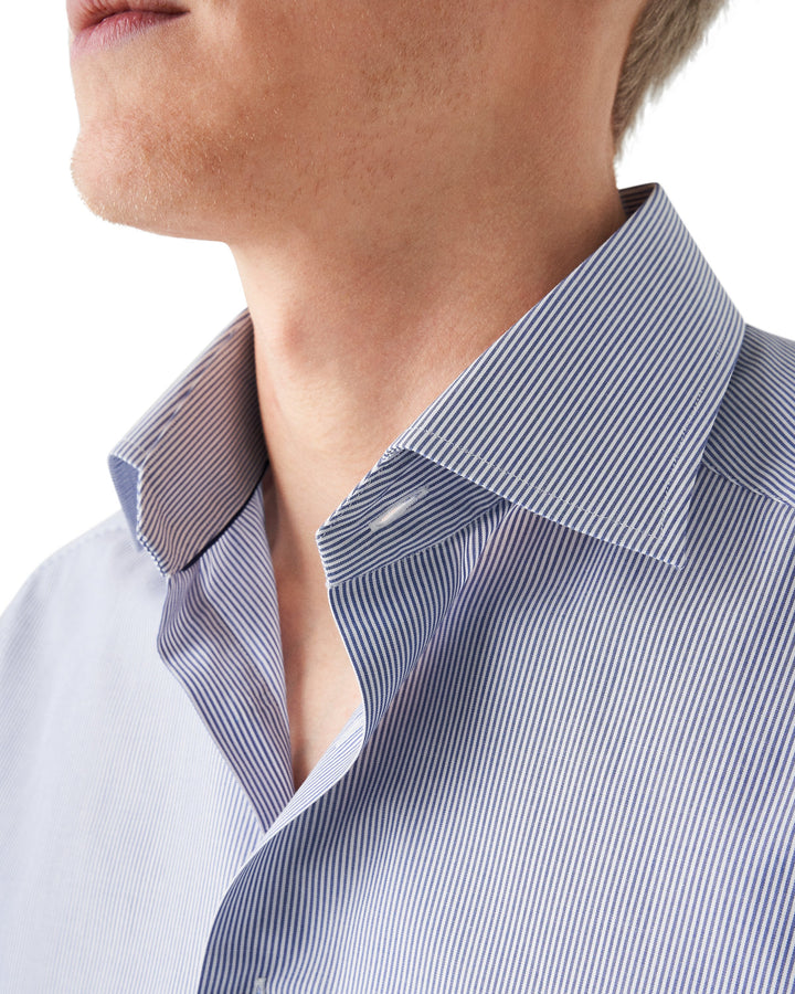 Contemporary Fit Striped Fine Twill with Colour Coordinated Button Thread