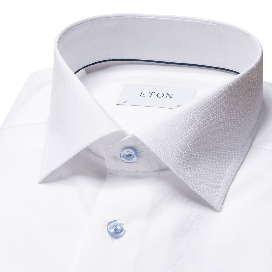 Slim Fit Geometric Dobby with Contrast Button and Button Thread