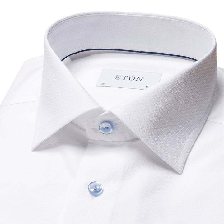 Slim Fit Geometric Dobby with Contrast Button and Button Thread