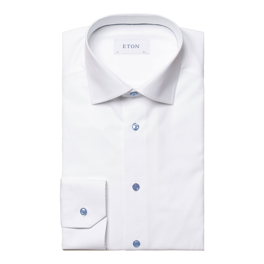 Slim Fit Geometric Dobby with Contrast Button and Button Thread