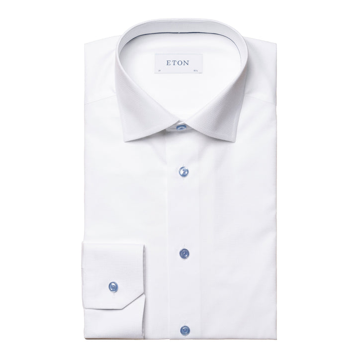 Slim Fit Geometric Dobby with Contrast Button and Button Thread