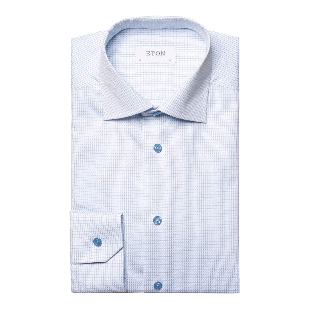 Slim Fit Window Check Twill with Colour Coordinated Buttons and Button Thread