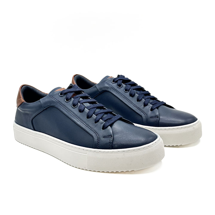 91099 Leather Cup Sole Sneaker - Navy/Tan