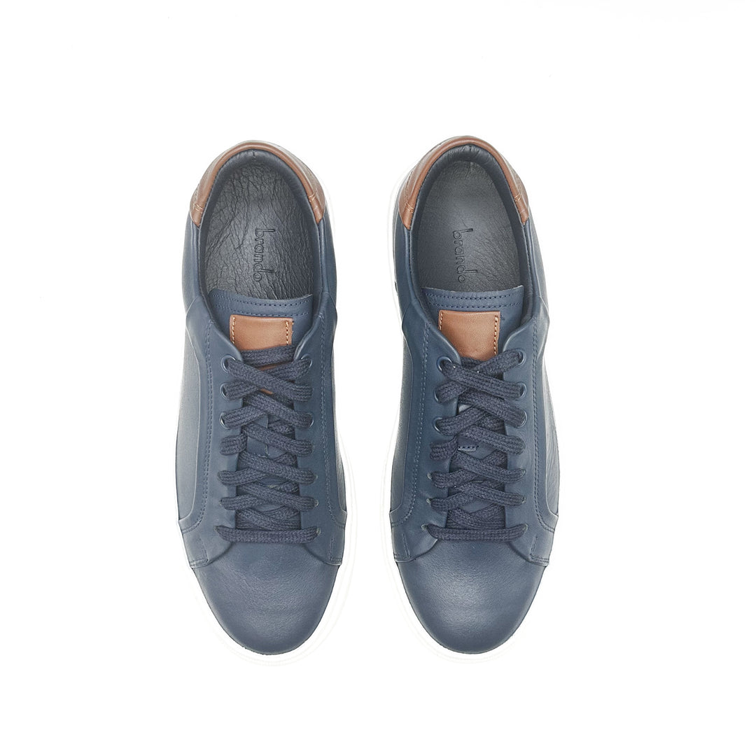 91099 Leather Cup Sole Sneaker - Navy/Tan