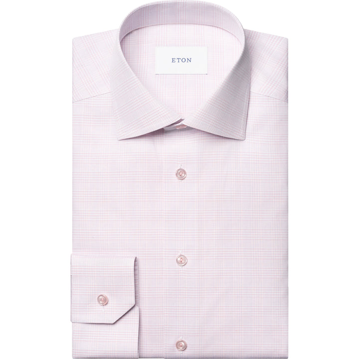 Slim Fit Prince of Wales Check Twill with Colour Coordinated Buttons and Button Thread