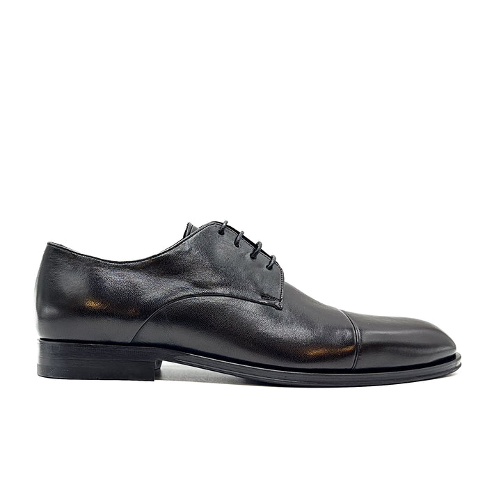 18570 Cap  Black Nappa Leather Derby Cap Toe