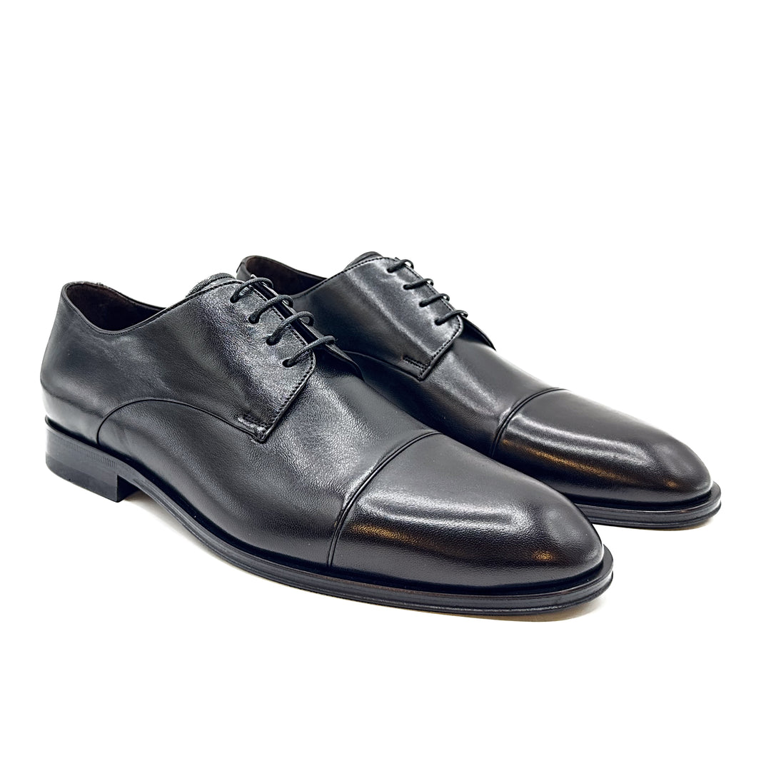 18570 Cap  Black Nappa Leather Derby Cap Toe