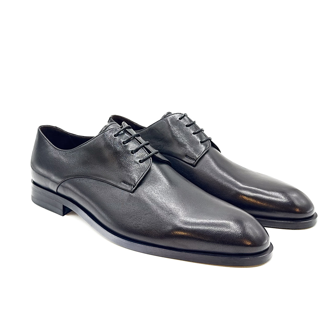 18570 - Black Nappa Leather Derby Plain Front