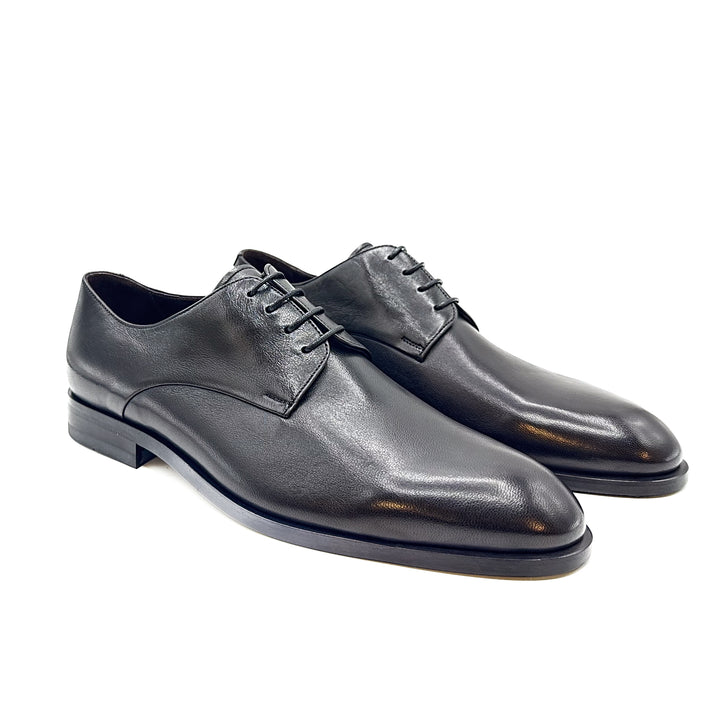 18570 - Black Nappa Leather Derby Plain Front