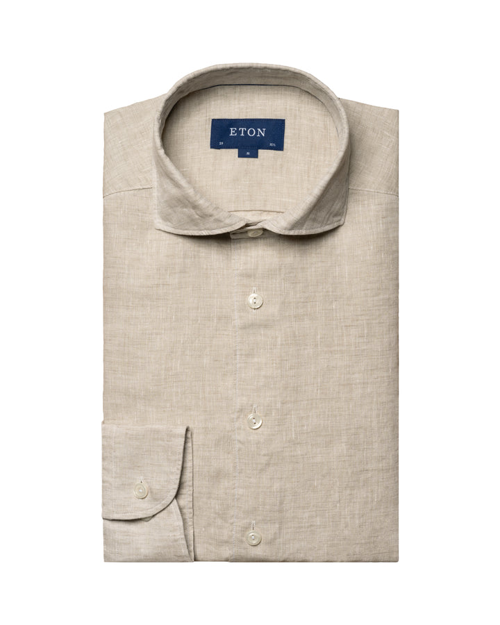 Contemporary Fit Casual Organic Linen - Off White/Brown