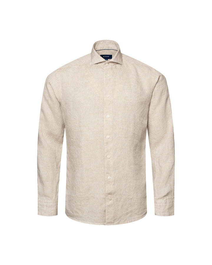 Contemporary Fit Casual Organic Linen - Off White/Brown