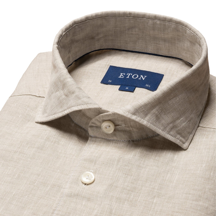 Contemporary Fit Casual Organic Linen - Off White/Brown