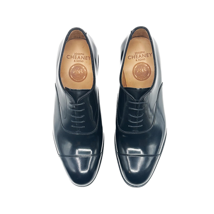 Alfred Black Polished Bookbinder Leather Oxford Cap Toe