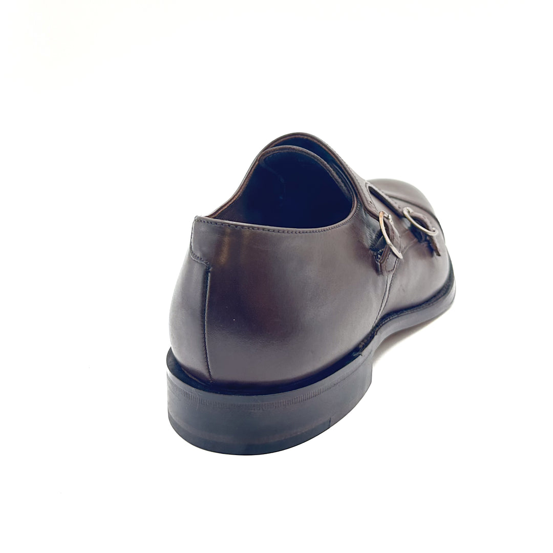 Cannon Dark Brown Burnished Calf Leather Double Monk