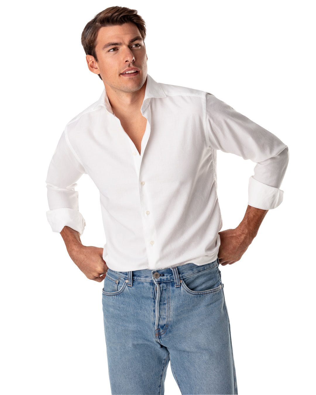 Slim Fit Casual Cotton and Silk Twill